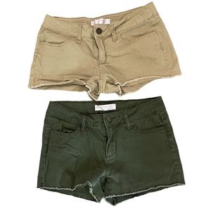 No Boundaries two pairs of army green/khaki short shorts